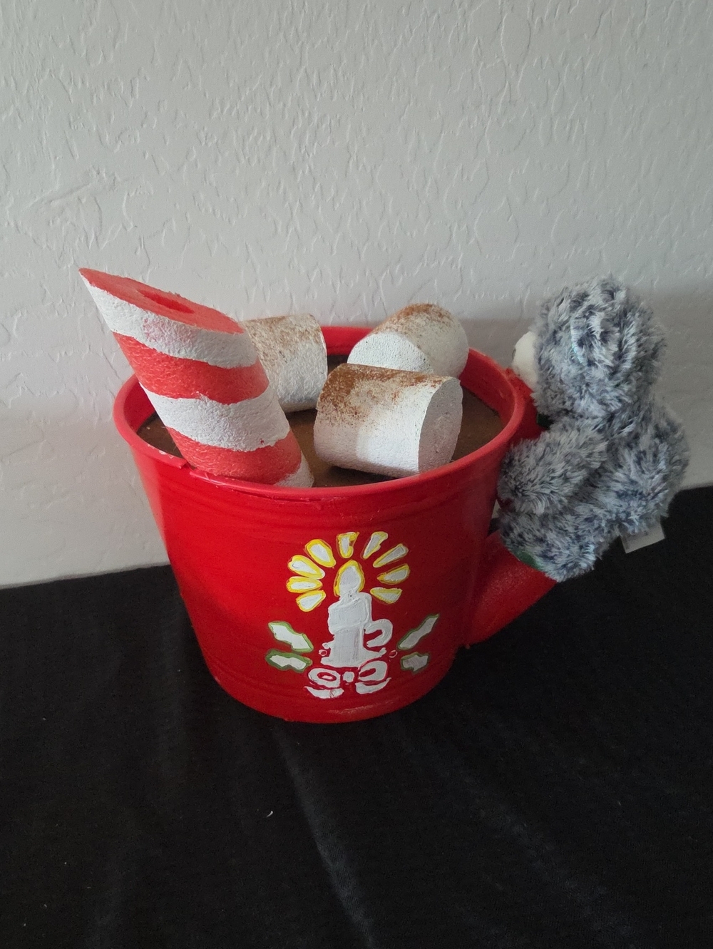 Handcrafted Red Decorative Mug with Candy Accent